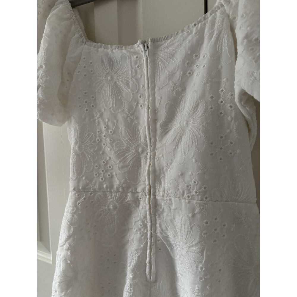 Trixxi White Puff Sleeve Eyelet Dress M - Picture 8 of 9